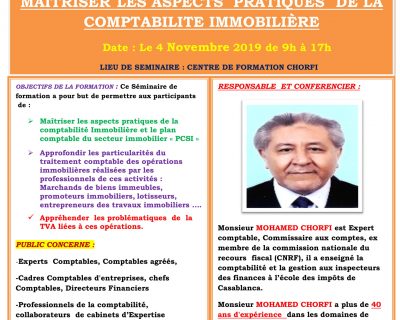SEMINAIRE MAITRISER  LES ASPECTS  PRATIQUES DE LA COMPTABILITE IMMOBILIERE