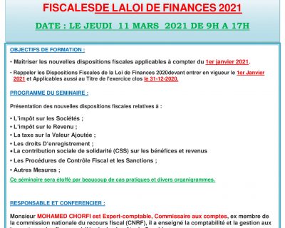 SEMINAIRE LA LOI DE FINANCES 2021 LE 11 MARS 2021