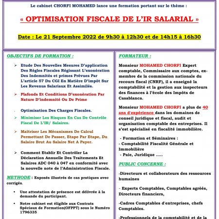 SEMINAIRE OPTIMISATION FISCALE DE L’IR SALARIAL